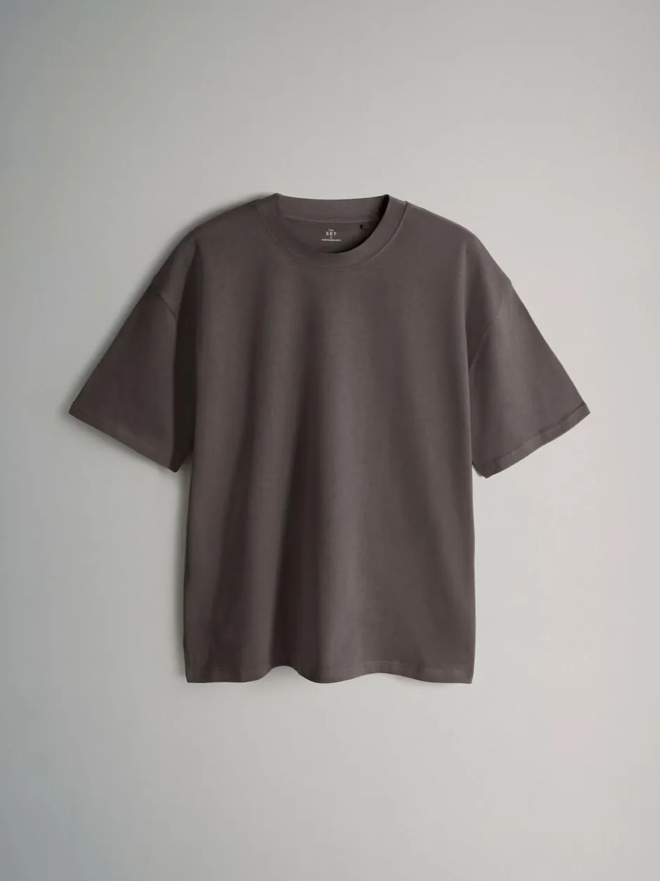 The Set Oversized Fit 4 Pack Short Sleeve Cotton T-Shirts Black Grey White Clearance