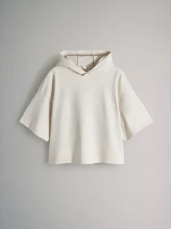 The Set Soft Touch Ribbed Sweat Hoodie And Shorts Set Cream New