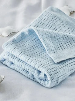 The White Company Cellular Satin Winter Blanket Blue Outlet