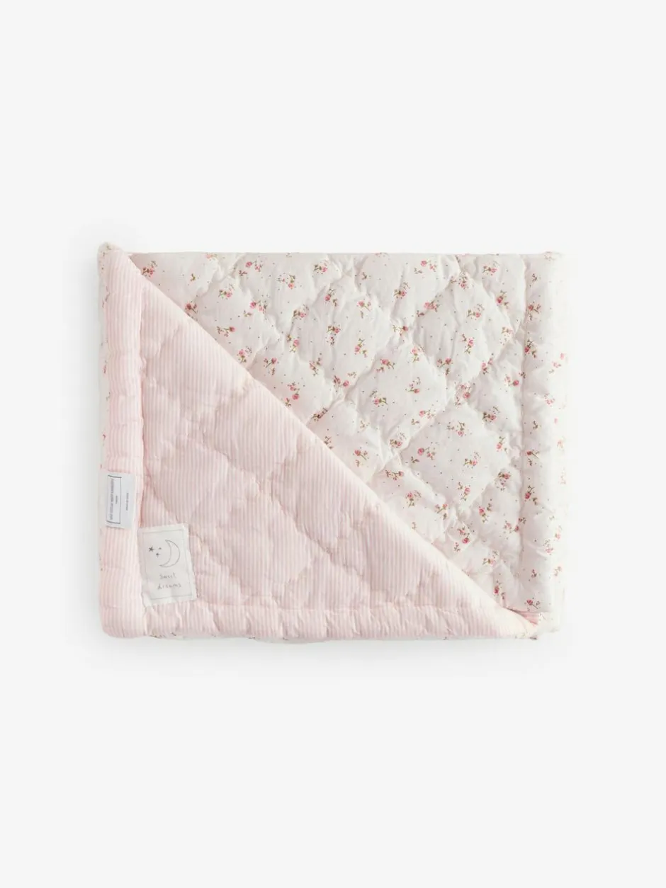 The White Company White Reversible Floral Quilt Cot Bed Clearance