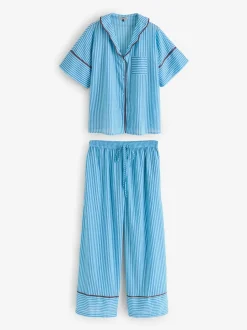Their Nibs Blue Skinny Stripe Cotton Voile Oversized Long Pyjamas Set Sale