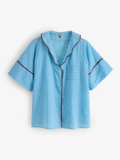 Their Nibs Blue Skinny Stripe Cotton Voile Oversized Long Pyjamas Set Sale