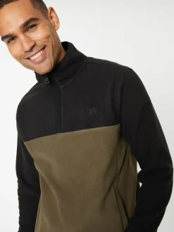 Threadbare Black / Khaki Two Tone Quarter Zip Fleece Sweatshirt Sale