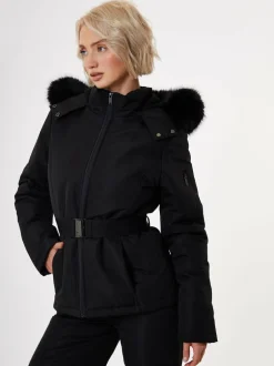Threadbare Belted Padded Ski Jacket Black Online