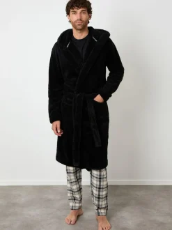 Threadbare Cosy Hooded Dressing Gown Black Best