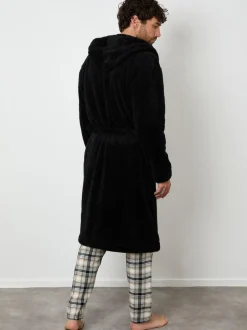 Threadbare Cosy Hooded Dressing Gown Black Best