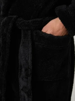Threadbare Cosy Hooded Dressing Gown Black Best