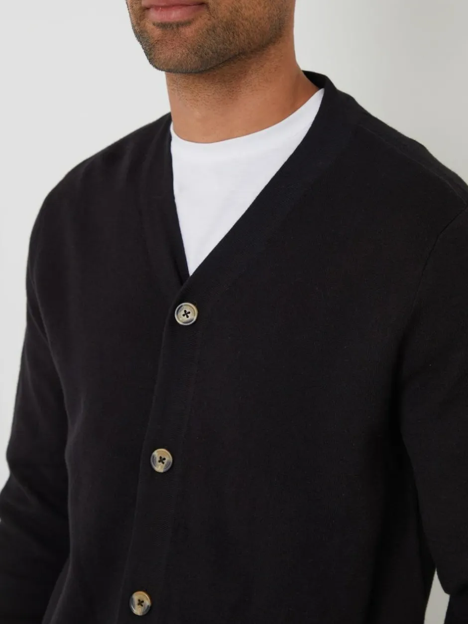 Threadbare Cotton Blend Knitted Cardigan Black Sale