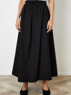 Threadbare Black Cotton Poplin Tie Waist Skirt with Pockets Discount