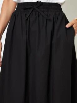 Threadbare Black Cotton Poplin Tie Waist Skirt with Pockets Discount