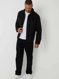 Threadbare Faux Wool Button Up Quilted Shacket Black Clearance