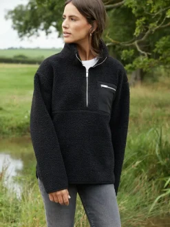 Threadbare Black Half Zip Borg Fleece New