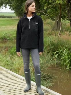 Threadbare Black Half Zip Borg Fleece New