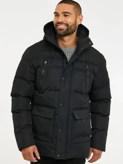 Threadbare Hooded Showerproof Puffer Coat Black Best