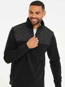 Threadbare Quarter Zip Quilted Fleece Sweatshirt Black Discount