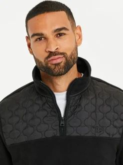 Threadbare Quarter Zip Quilted Fleece Sweatshirt Black Discount