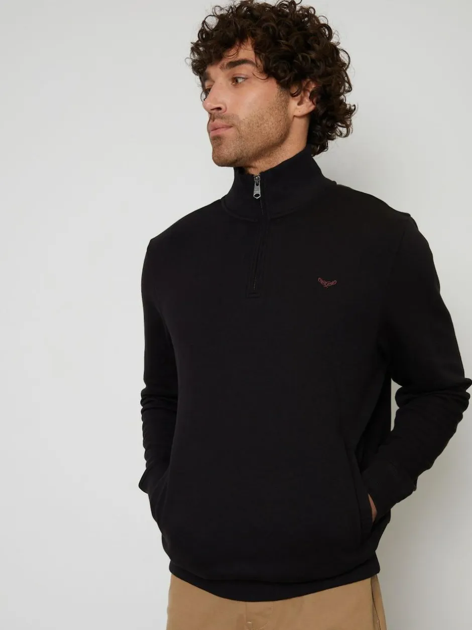 Threadbare Black Quarter Zip Neck Sweatshirt Clearance