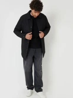 Threadbare Black Showerproof Padded Longline Trench Coat