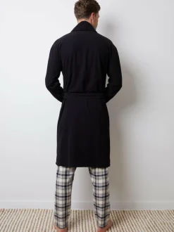 Threadbare Waffle Fleece Dressing Gown Black