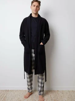 Threadbare Waffle Fleece Dressing Gown Black