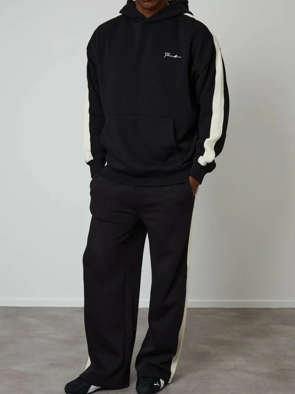 Threadbare Wide Leg Side Stripe Joggers Black Outlet