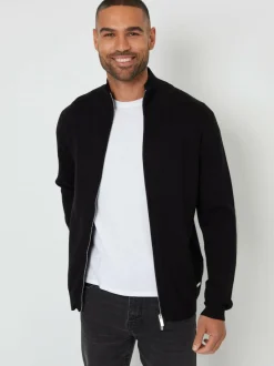 Threadbare Black Zip-Through Funnel Neck Knitted Cardigan