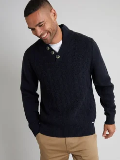 Threadbare Blue Button Up Funnel Neck Jumper Best