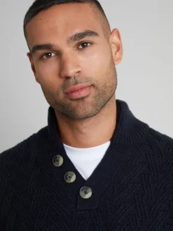 Threadbare Blue Button Up Funnel Neck Jumper Best
