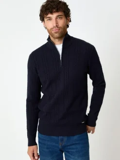 Threadbare Cable Knit Quarter Zip Jumper Blue Hot