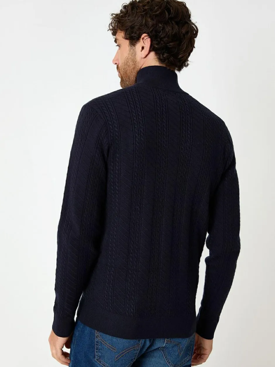 Threadbare Cable Knit Quarter Zip Jumper Blue Hot