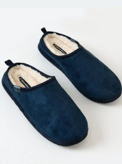 Threadbare Faux Suede Faux Fur Lined Mule Slippers Blue Discount