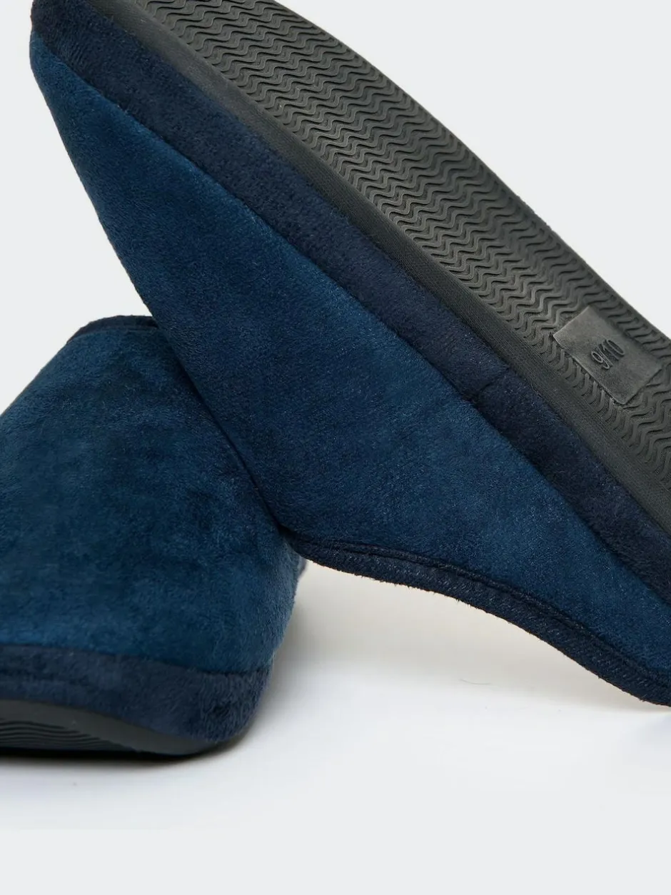 Threadbare Faux Suede Faux Fur Lined Mule Slippers Blue Discount