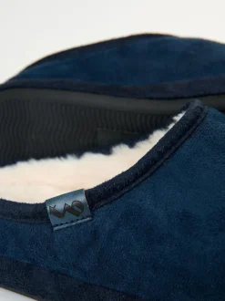 Threadbare Faux Suede Faux Fur Lined Mule Slippers Blue Discount