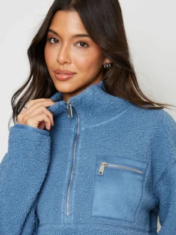 Threadbare Blue Half Zip Borg Fleece