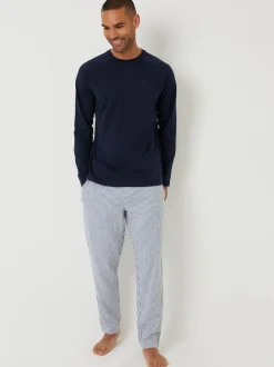 Threadbare Blue Long Sleeve Top & Stripe Joggers Pyjamas Set Sale