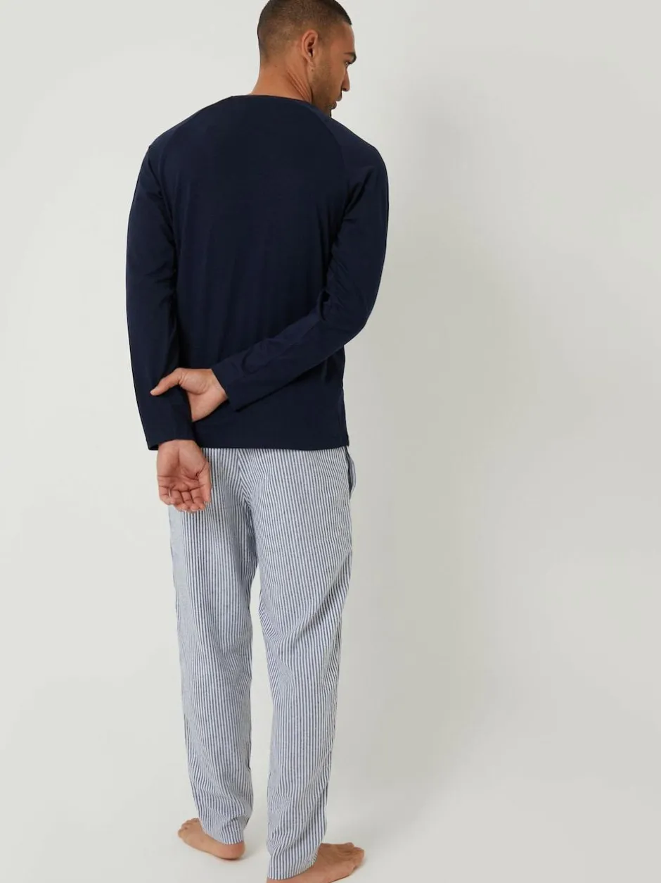 Threadbare Blue Long Sleeve Top & Stripe Joggers Pyjamas Set Sale
