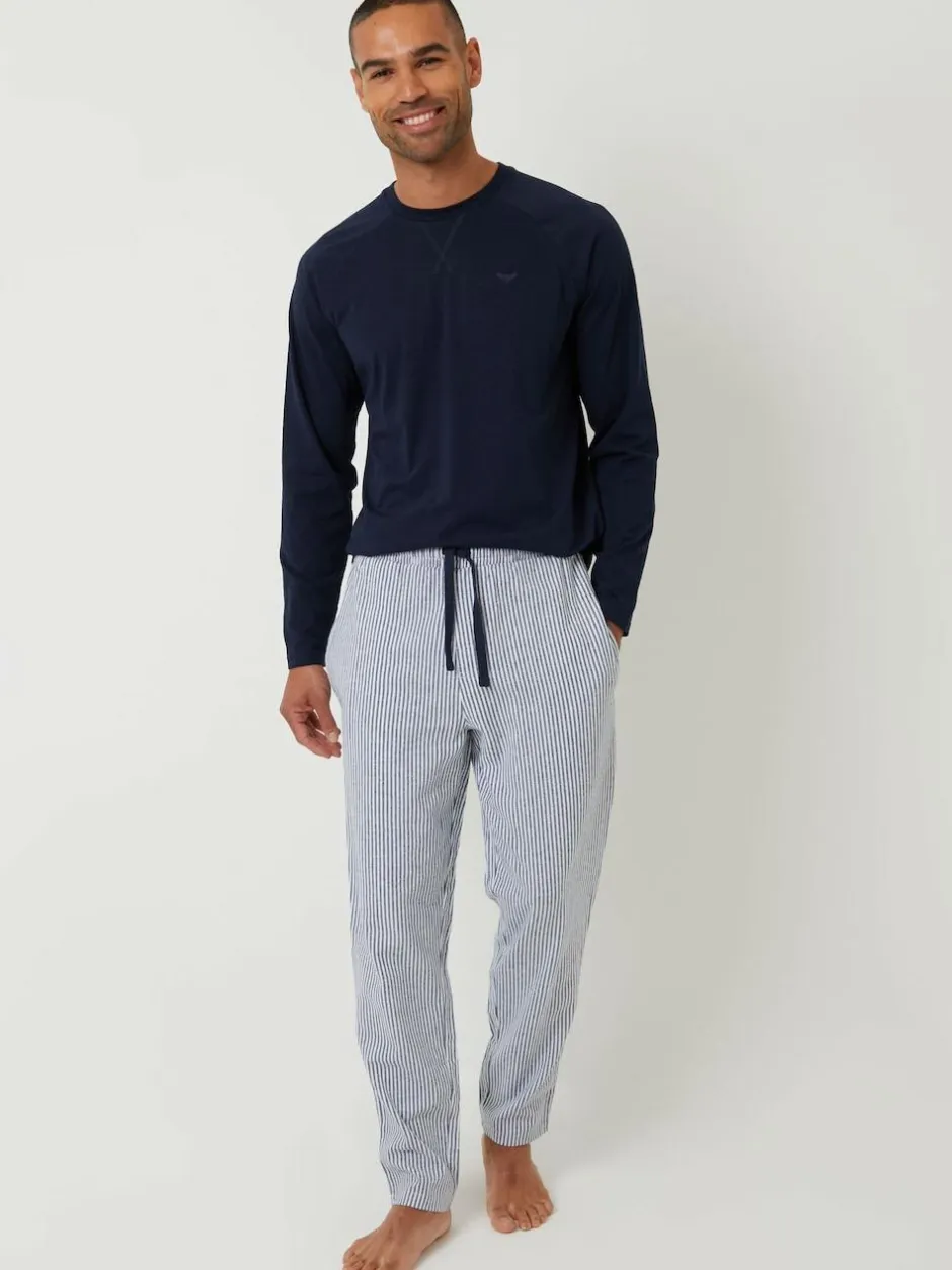 Threadbare Blue Long Sleeve Top & Stripe Joggers Pyjamas Set Sale