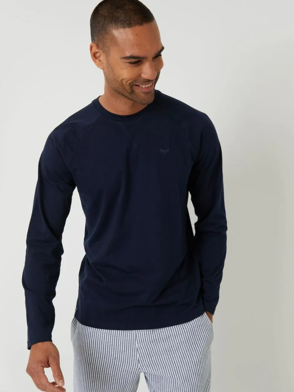 Threadbare Blue Long Sleeve Top & Stripe Joggers Pyjamas Set Sale