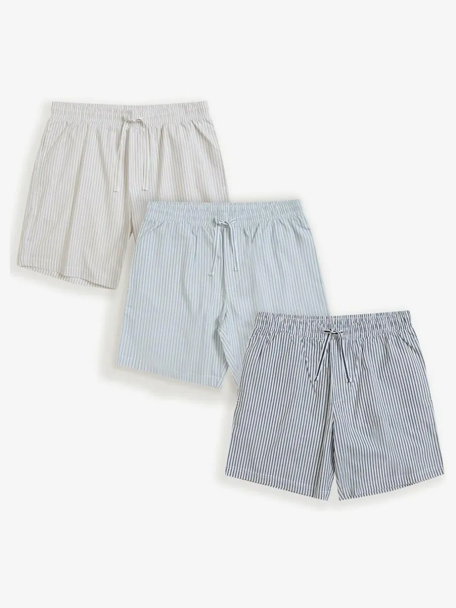 Threadbare Blue Stripe Cotton Poplin Lounge Shorts 3 Pack Outlet