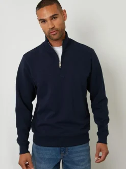 Threadbare Blue Textured Quarter Zip Sweatshirt Sale