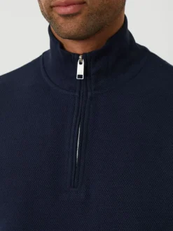 Threadbare Blue Textured Quarter Zip Sweatshirt Sale