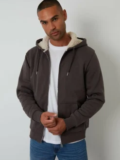 Threadbare Borg Lined Zip-Through Hoodie Brown Outlet