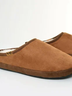 Threadbare Faux Suede Faux Fur Lined Mule Slippers Brown Best