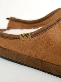 Threadbare Faux Suede Faux Fur Lined Mule Slippers Brown Best