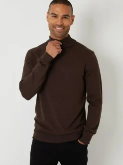Threadbare Brown Knitted Roll Neck Jumper Online