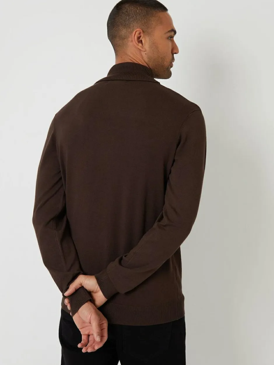 Threadbare Brown Knitted Roll Neck Jumper Online