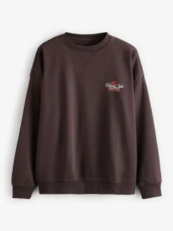 Threadbare Relaxed Fit Graphic Print Crew Neck Sweatshirt Brown Discount