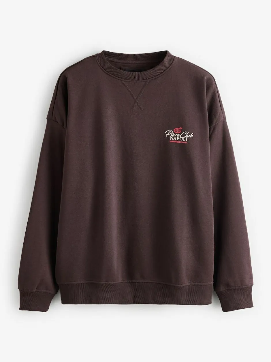 Threadbare Relaxed Fit Graphic Print Crew Neck Sweatshirt Brown Discount