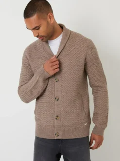 Threadbare Shawl Collar Knitted Cardigan Brown Online