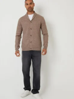 Threadbare Shawl Collar Knitted Cardigan Brown Online